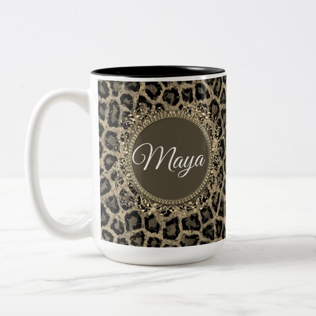 Caneca De Café Em Dois Tons Impressão Leopardo Exótica Personalizada (Esquerda)