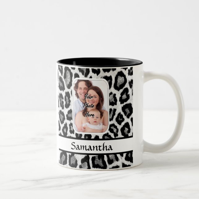 Caneca De Café Em Dois Tons Impressão preto e branco do leopardo (Direita)