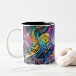 Caneca De Café Em Dois Tons Impressão Vibrante de Periquitos, Valor (Semi-Bril