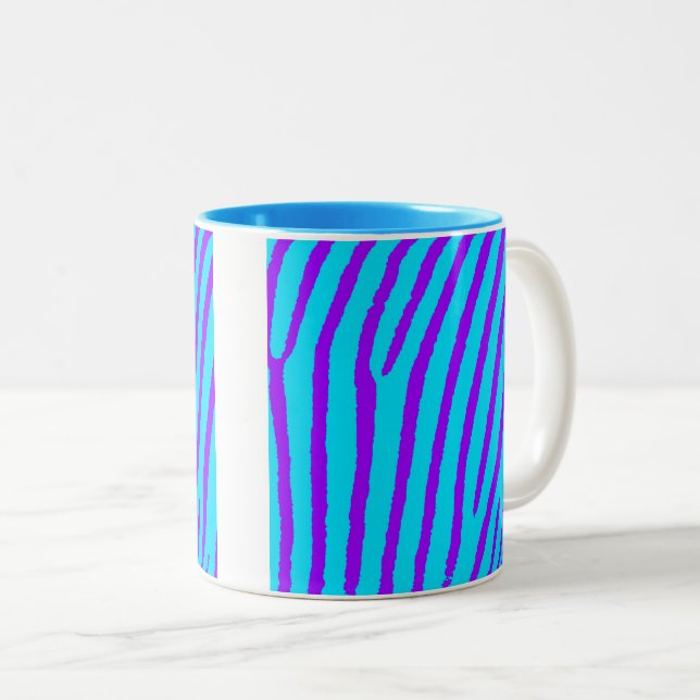 Caneca De Café Em Dois Tons Impressão Zebra (Azul e Roxo) (Frente Esquerda)