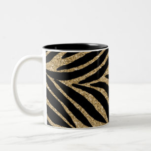 Caneca De Café Em Dois Tons Impressão Zebra Dourada e brilhante