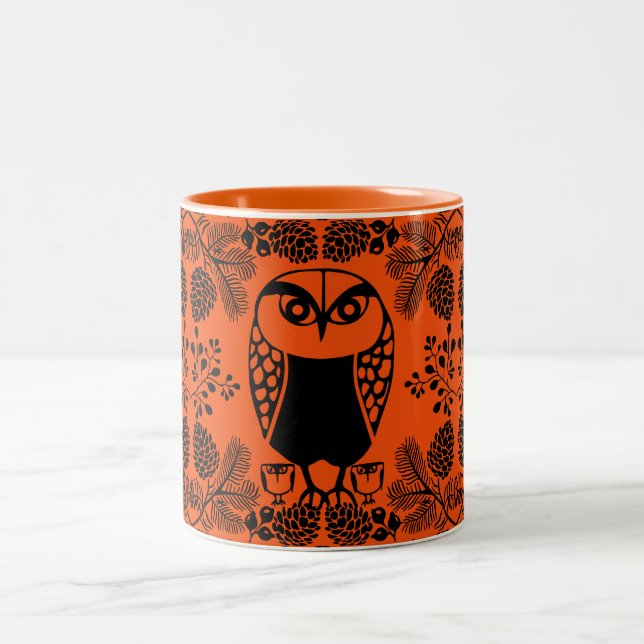 Caneca De Café Em Dois Tons Impressões Folk Art Owl (Centro)