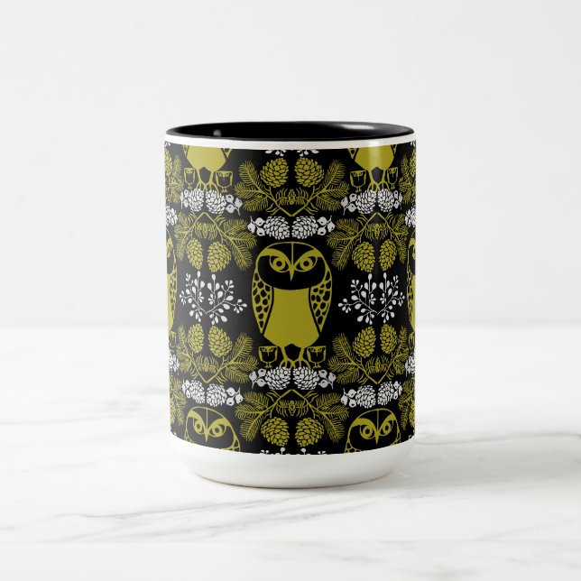 Caneca De Café Em Dois Tons Impressões Folk Art Owl (Centro)