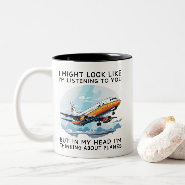 Caneca De Café Em Dois Tons In My Head I'm Thinking About Planes Funny (Com Donut)