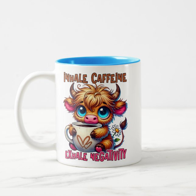 Caneca De Café Em Dois Tons Inalar Cafeína Exalar Negatividade  (Esquerda)