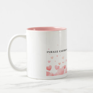 Caneca De Café Em Dois Tons Inalar Cafeína" Pink Heart Mug