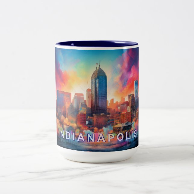 Caneca De Café Em Dois Tons Indianapolis Artsy Skyline (Centro)