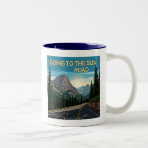 Caneca De Café Em Dois Tons Indo Para A Paisagem De Sun Road Montana