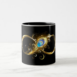 Caneca De Café Em Dois Tons Infinidade com a pena Pavão de Ouro
