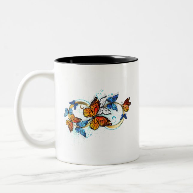 Caneca De Café Em Dois Tons Infinidade de Borboletas Monarca (Esquerda)