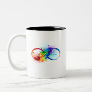 Caneca De Café Em Dois Tons Infinity Symbol with Rainbow Feather