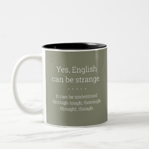 Caneca De Café Em Dois Tons Inglês Pode Ser Estranho - Gramática Regra Mug - O