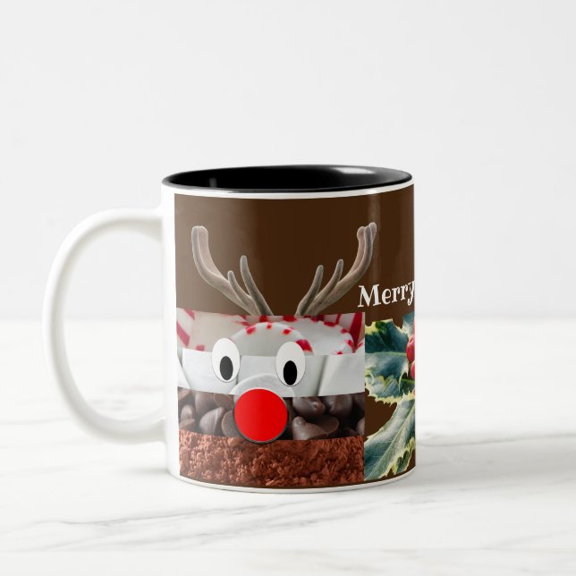 Caneca De Café Em Dois Tons ingrediente de doce de rena Rudolf  (Esquerda)