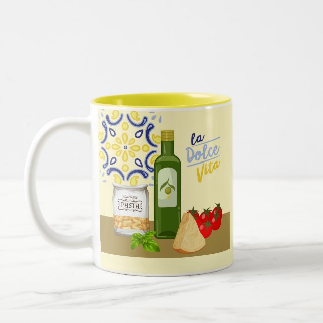 Caneca De Café Em Dois Tons Ingredientes para massas alimentícias italianas (Esquerda)
