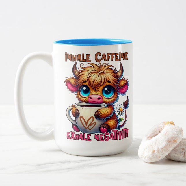 Caneca De Café Em Dois Tons Inhale Caffeine Exhale Negativity  (Com Donut)