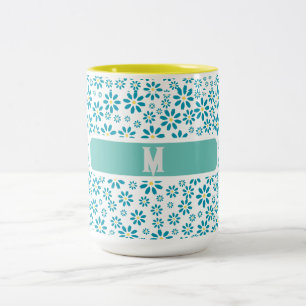 Caneca De Café Em Dois Tons Inicial de Flor de Margarida Contemporânea Moderna