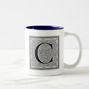 Caneca De Café Em Dois Tons Inicial de Woodblock do Woodcut da letra de bloco