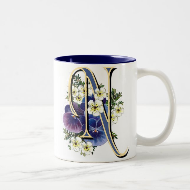 Caneca De Café Em Dois Tons Inicial do amor perfeito - N (Direita)