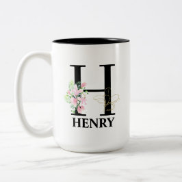 Caneca De Café Em Dois Tons Inicial Monogramática H Bonita