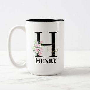 Caneca De Café Em Dois Tons Inicial Monogramática H Bonita