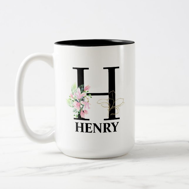 Caneca De Café Em Dois Tons Inicial Monogramática H Bonita (Esquerda)