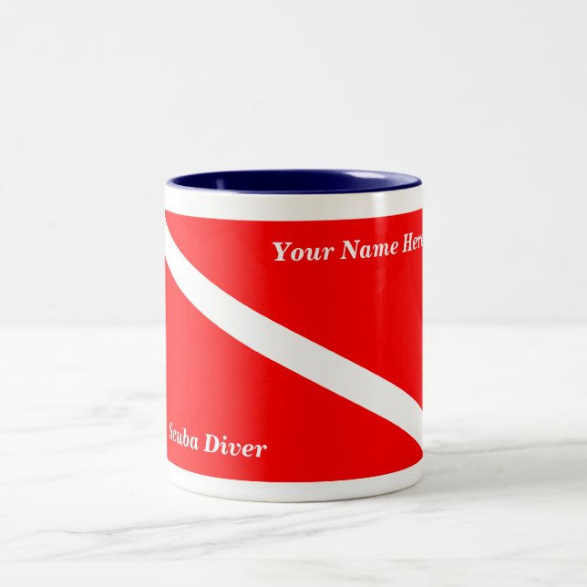 Caneca De Café Em Dois Tons (Insira Seu Nome) Scuba Diver Coffee Mug 1 (Centro)
