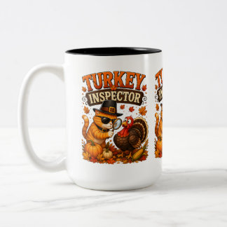Caneca De Café Em Dois Tons Inspetor de Peru Funny Dia de Ação de Graças Gato 