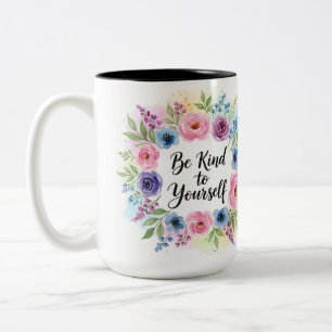Caneca De Café Em Dois Tons Inspirador Seja Gentil Consigo Mesmo Floral