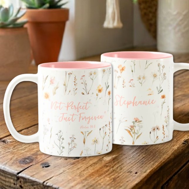Caneca De Café Em Dois Tons Inspirational Not Perfect Wildflowers Faith (Criador carregado)