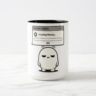 Caneca De Café Em Dois Tons Instalando Segunda-feira 0% Atualização - Engraçad