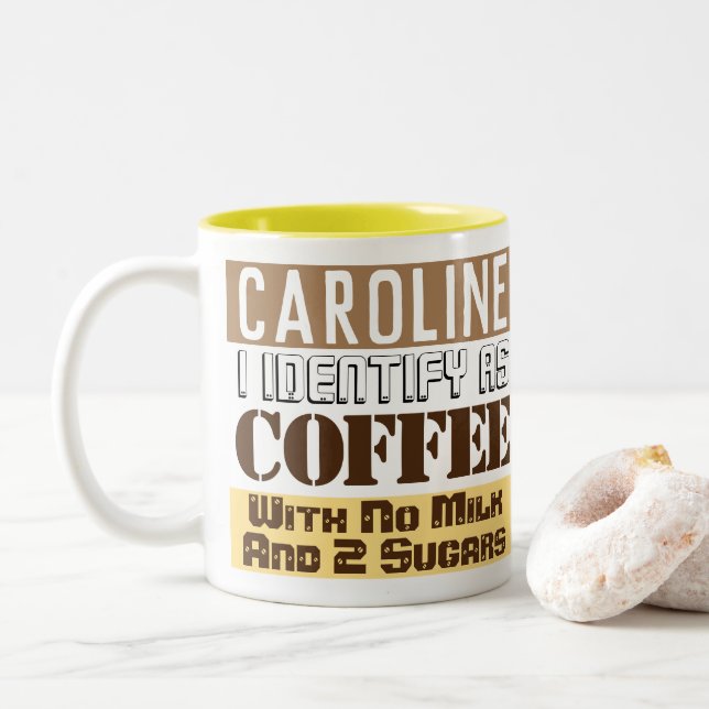 Caneca De Café Em Dois Tons Instruções de Bebida com Nome (Com Donut)