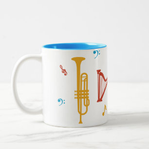Caneca De Café Em Dois Tons Instrumentos Musicais