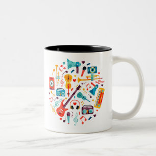Caneca De Café Em Dois Tons Instrumentos musicais coloridos da Funky Music