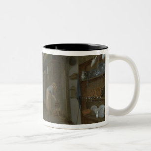 Caneca De Café Em Dois Tons Interior da cozinha com as duas empregadas