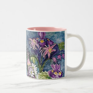 Caneca De Café Em Dois Tons Íris aquilégia e margarida