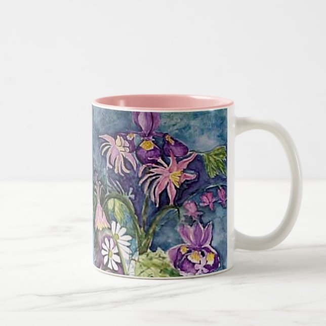 Caneca De Café Em Dois Tons Íris aquilégia e margarida (Direita)