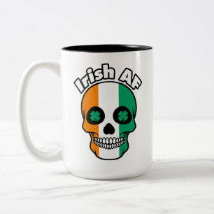 Caneca De Café Em Dois Tons Irish AF, Happy Rua, Paddy's Day, Irish Flag Skull