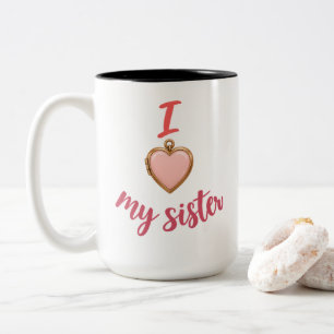 Caneca De Café Em Dois Tons Irmã Amor Eu Amo O Colar De Coração Da Minha Irmã