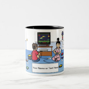 Caneca De Café Em Dois Tons Irmã Grande, Tia, Babá - 1 Rapaz, 1 Toon Garota