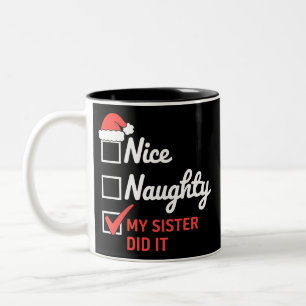 Caneca De Café Em Dois Tons Irmã Legal Natal Malvada Fez Isso Família Natal