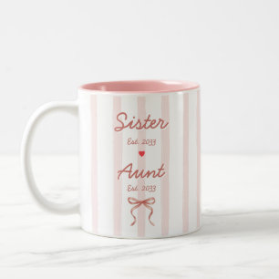 Caneca De Café Em Dois Tons Irmã & Tia Datas Personalizadas Listras Rosa Coque
