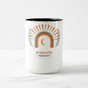 Caneca De Café Em Dois Tons Irradie Positividade Boho Celestial Sol Lua Botâni