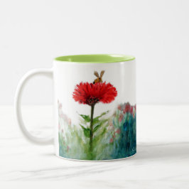 Caneca De Café Em Dois Tons Irresistível. Bumble Bee desenhada para uma Zinnia