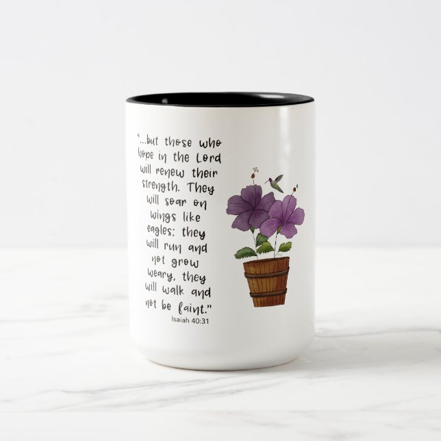 Caneca De Café Em Dois Tons Isaiah 4031 Escritura com Hibisco Roxo (Centro)