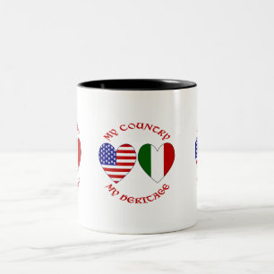 Caneca De Café Em Dois Tons Itália Bandeira EUA Corações País Patrimônio