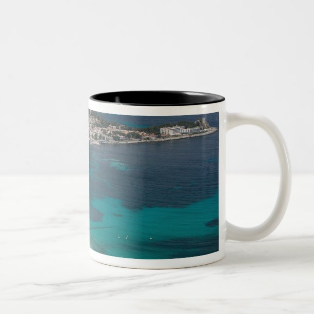Caneca De Café Em Dois Tons Itália, Sicília, Mondello, Vista da praia (Direita)