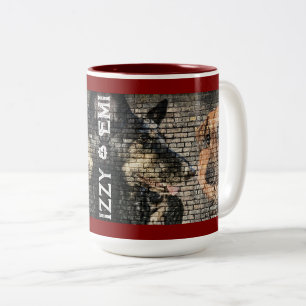 Caneca De Café Em Dois Tons Izzy e Emi - Misturas de Pastor Alemão e Dachshund