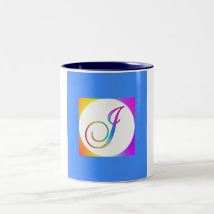 CANECA DE CAFÉ EM DOIS TONS J MONOGRAMA INICIAL EM AZUL