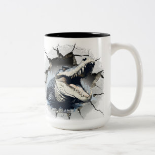 Caneca De Café Em Dois Tons jacaré saindo de uma parede