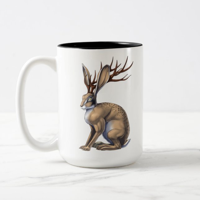 Caneca De Café Em Dois Tons Jackalope Cryptid Animal (Esquerda)